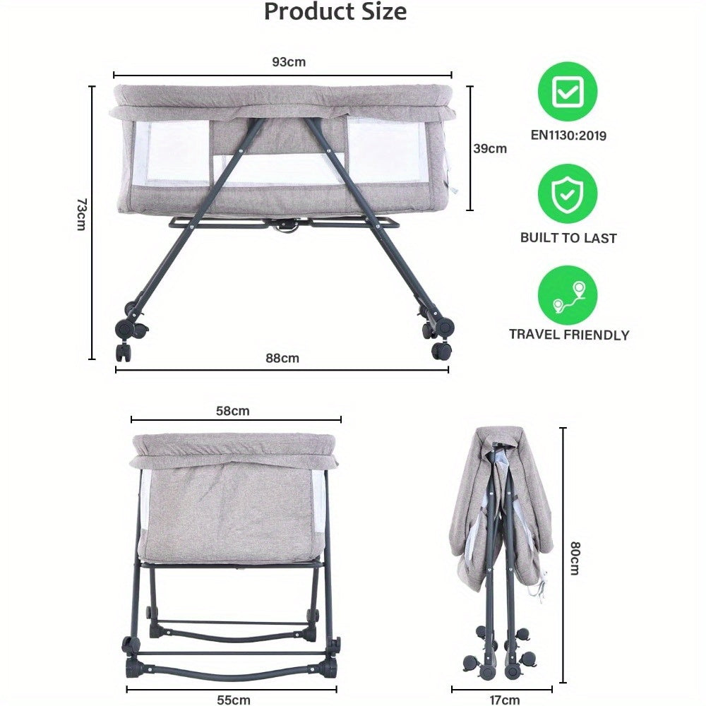 UBRAVOO Baby Cot For Travel And Home, Foldable Baby Cot With Mattress, Silent Wheels, Carry Bag And Mosquito Net, Cot Side Bed