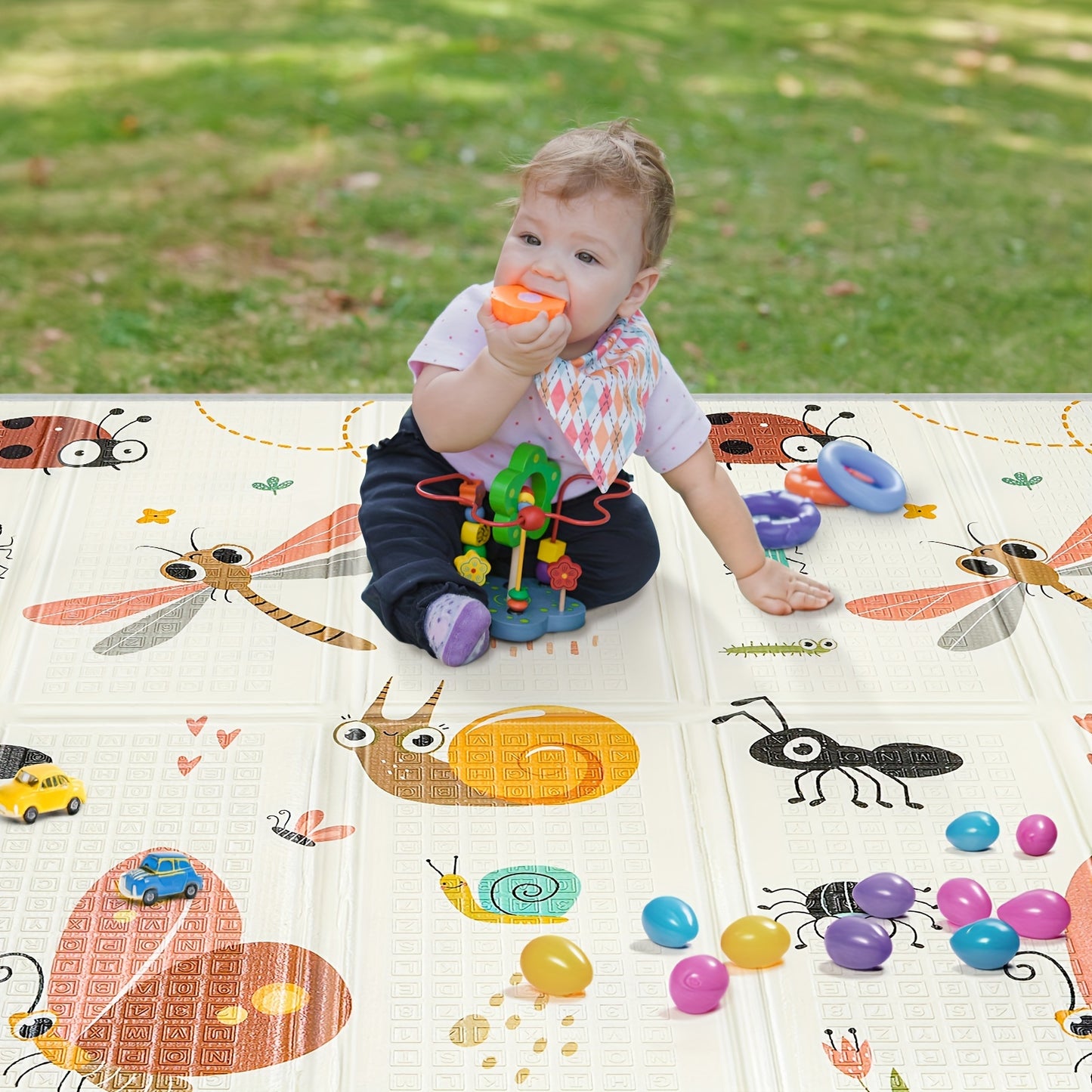 Reversible Dragonfly & Geometric Play Mat for Kids - 127.0x127.0cm Waterproof, Thick Foam Safety Pad with Fence Option, Portable & Reversible Floor Mat, Perfect Christmas or Thanksgiving Gift