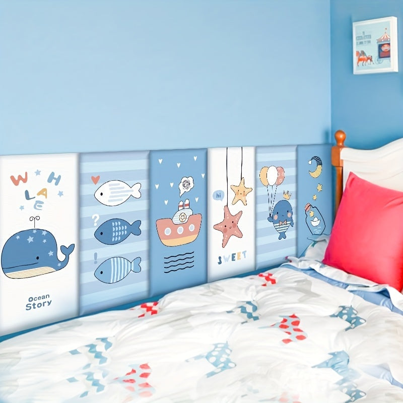 4pcs/6pcs Cartoon Thickened 3D Anti-Collision Wall Sticker, Room Bedroom Bedside Soft Bag Back Cushion Self-Adhesive Wall Stickers, Waterproof Bedside Wall Aisle Sticker, 32.0cm X 68.0cm