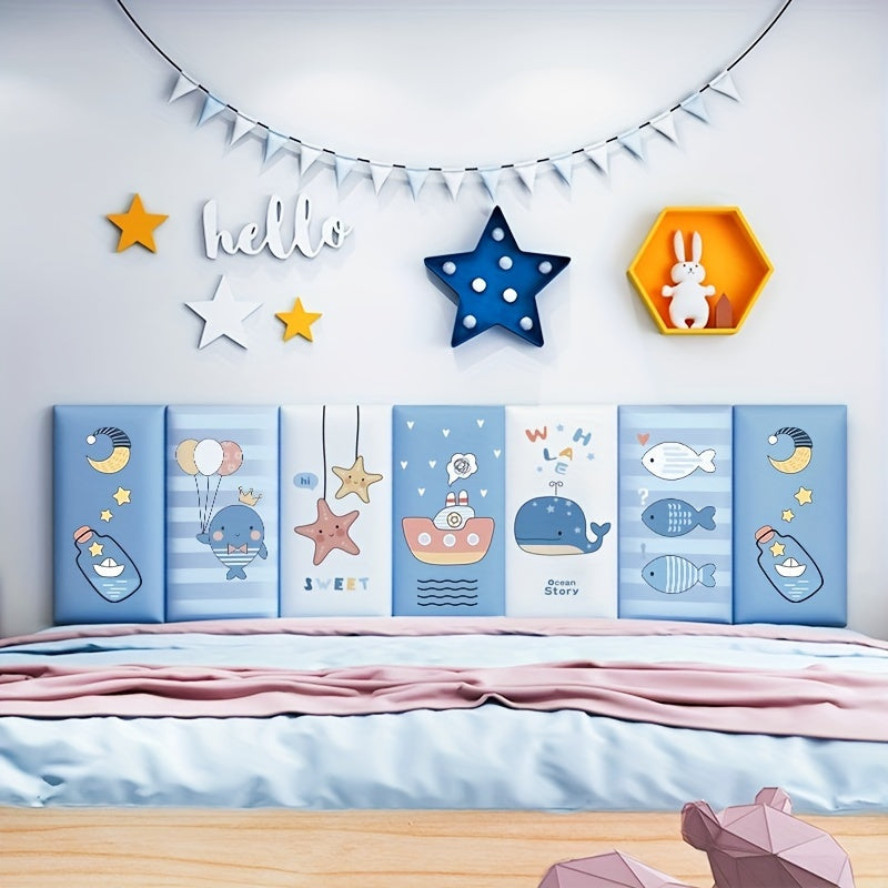 4pcs/6pcs Cartoon Thickened 3D Anti-Collision Wall Sticker, Room Bedroom Bedside Soft Bag Back Cushion Self-Adhesive Wall Stickers, Waterproof Bedside Wall Aisle Sticker, 32.0cm X 68.0cm
