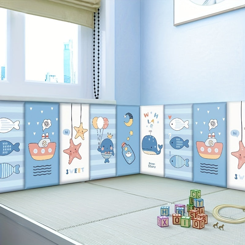 4pcs/6pcs Cartoon Thickened 3D Anti-Collision Wall Sticker, Room Bedroom Bedside Soft Bag Back Cushion Self-Adhesive Wall Stickers, Waterproof Bedside Wall Aisle Sticker, 32.0cm X 68.0cm