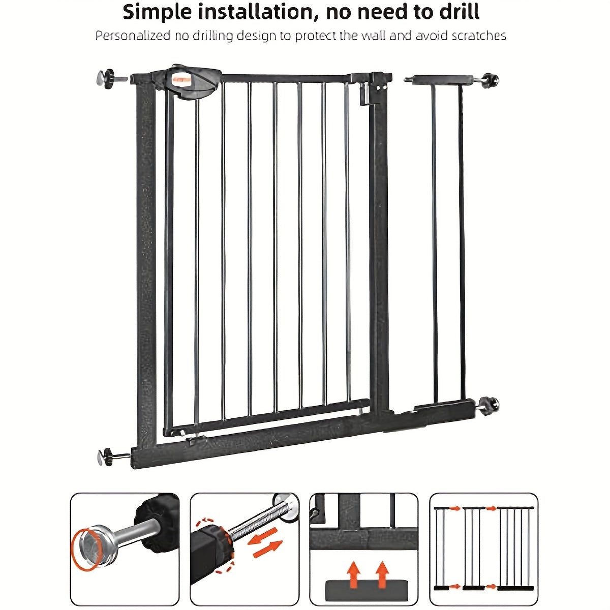 Baby Gate for Doors and Stairs, Height 100 cm, Safety Pet Gate, Automatic Closure, Triple Locking, Black