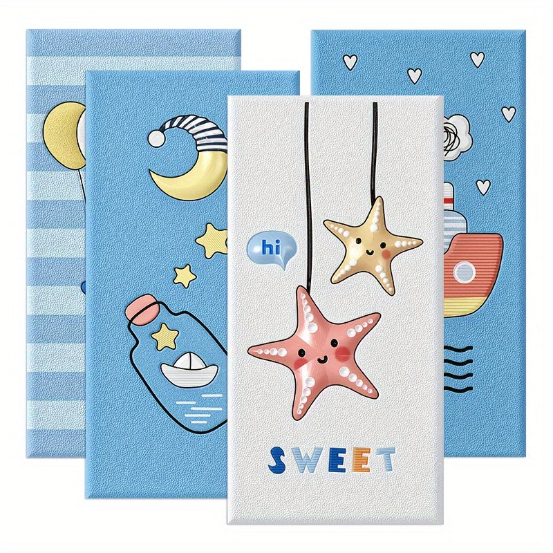 4pcs/6pcs Cartoon Thickened 3D Anti-Collision Wall Sticker, Room Bedroom Bedside Soft Bag Back Cushion Self-Adhesive Wall Stickers, Waterproof Bedside Wall Aisle Sticker, 32.0cm X 68.0cm