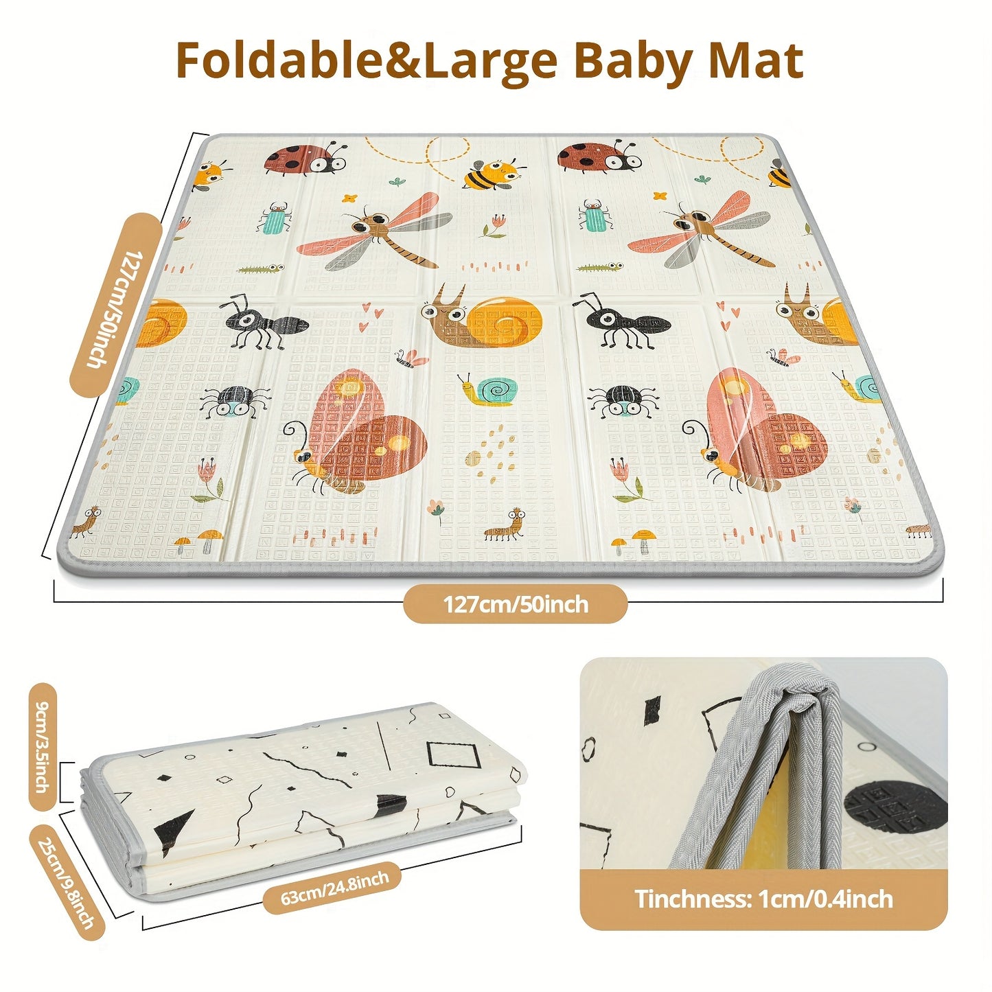 Reversible Dragonfly & Geometric Play Mat for Kids - 127.0x127.0cm Waterproof, Thick Foam Safety Pad with Fence Option, Portable & Reversible Floor Mat, Perfect Christmas or Thanksgiving Gift