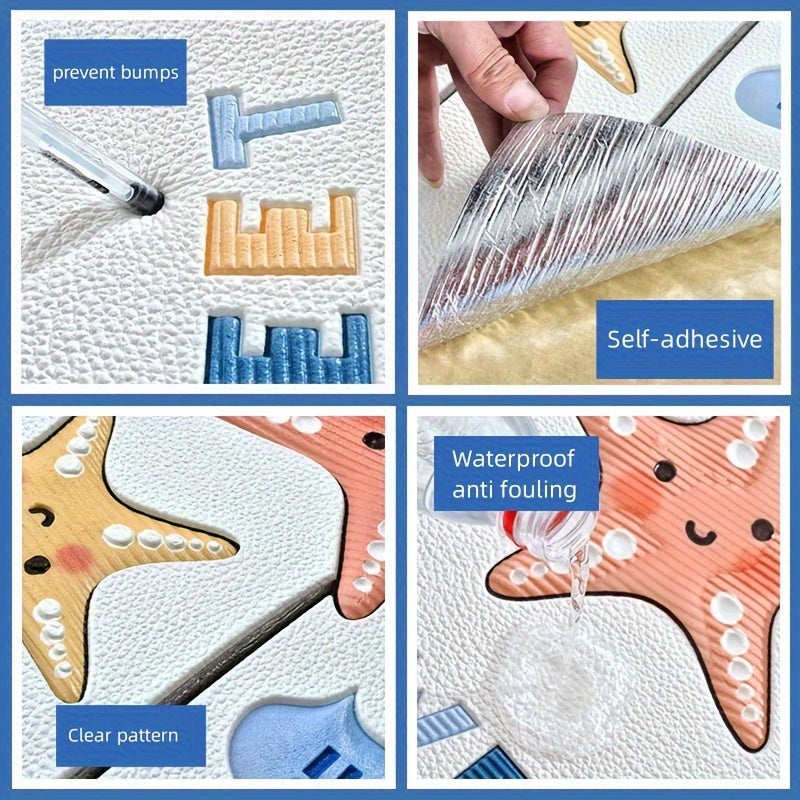 4pcs/6pcs Cartoon Thickened 3D Anti-Collision Wall Sticker, Room Bedroom Bedside Soft Bag Back Cushion Self-Adhesive Wall Stickers, Waterproof Bedside Wall Aisle Sticker, 32.0cm X 68.0cm