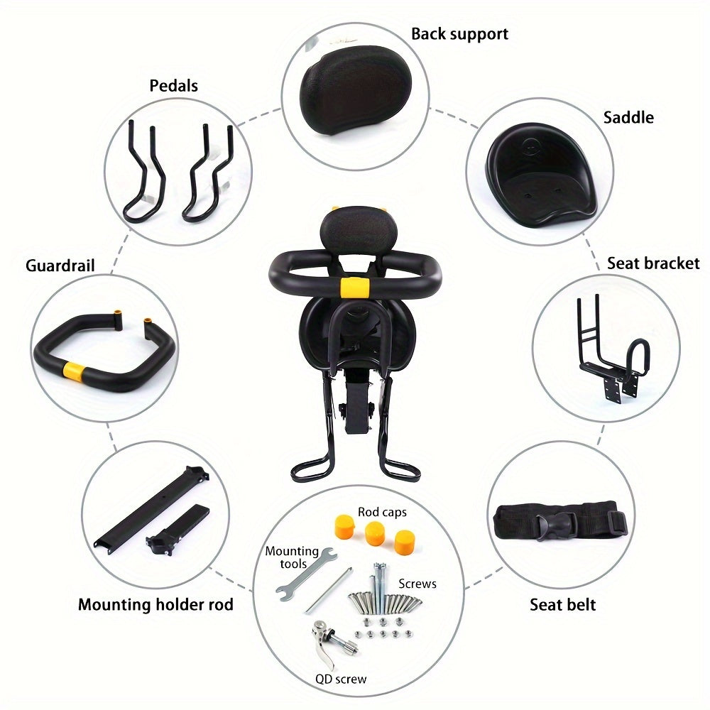 TOMSHOO Safety Bicycle Seat Bike Front Seat Saddle With Foot Pedals Support Back Rest For MTB Road Bike