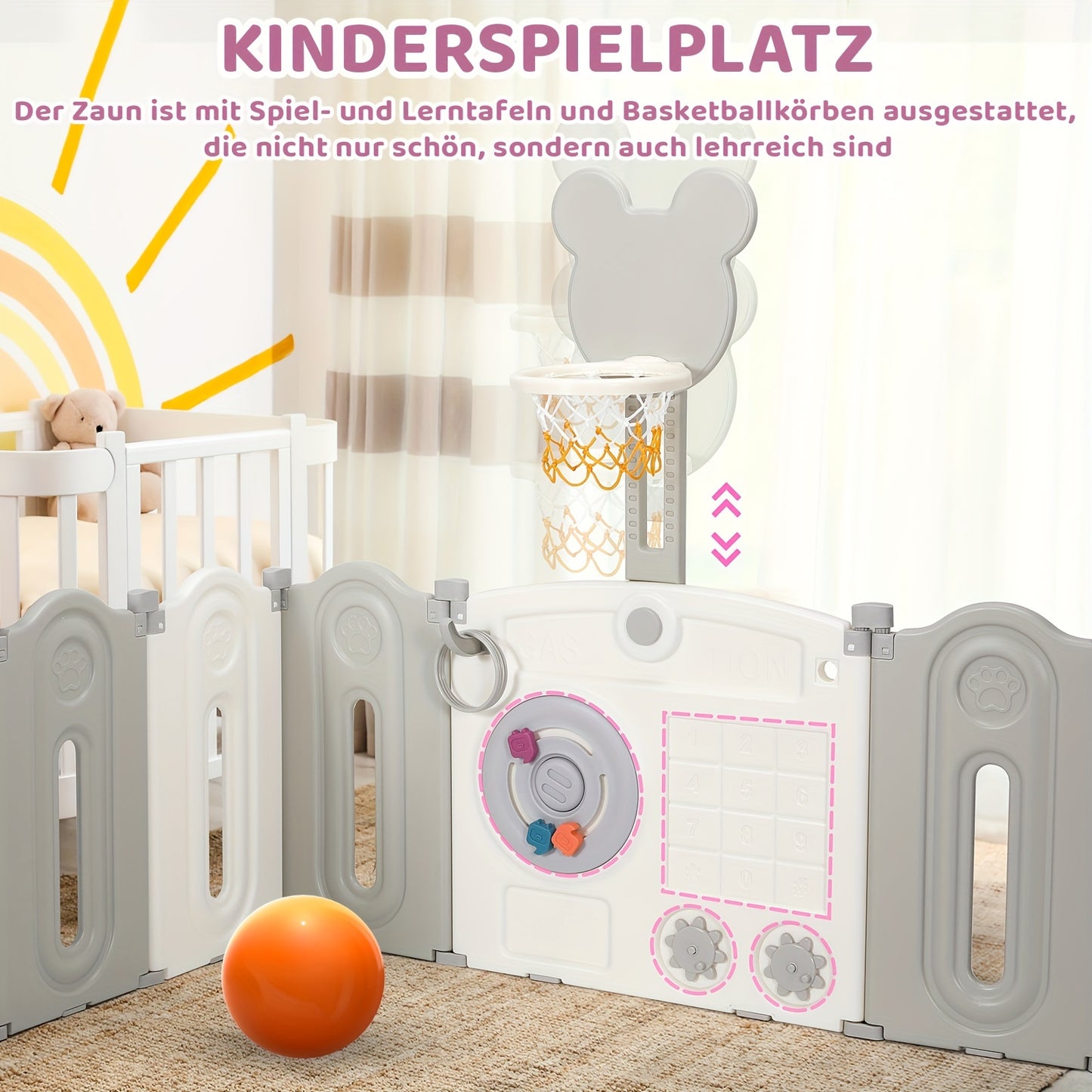 Baby Playpen, Foldable Playpen For Babies, Baby Fence W/Game Panel & Lock Gate, 22 Sq. Kids Activity Center Playard, Adjustable Shape Playard Toddlers Portable, 14 Panels, Indoor