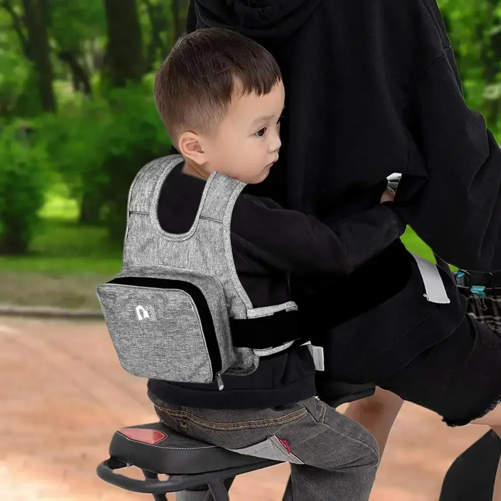 Universal Motorcycle Safety Belt for Kids with Storage Bag Rear Seat Grab Handle Strap Harness Adjustable Child Reflective Strip