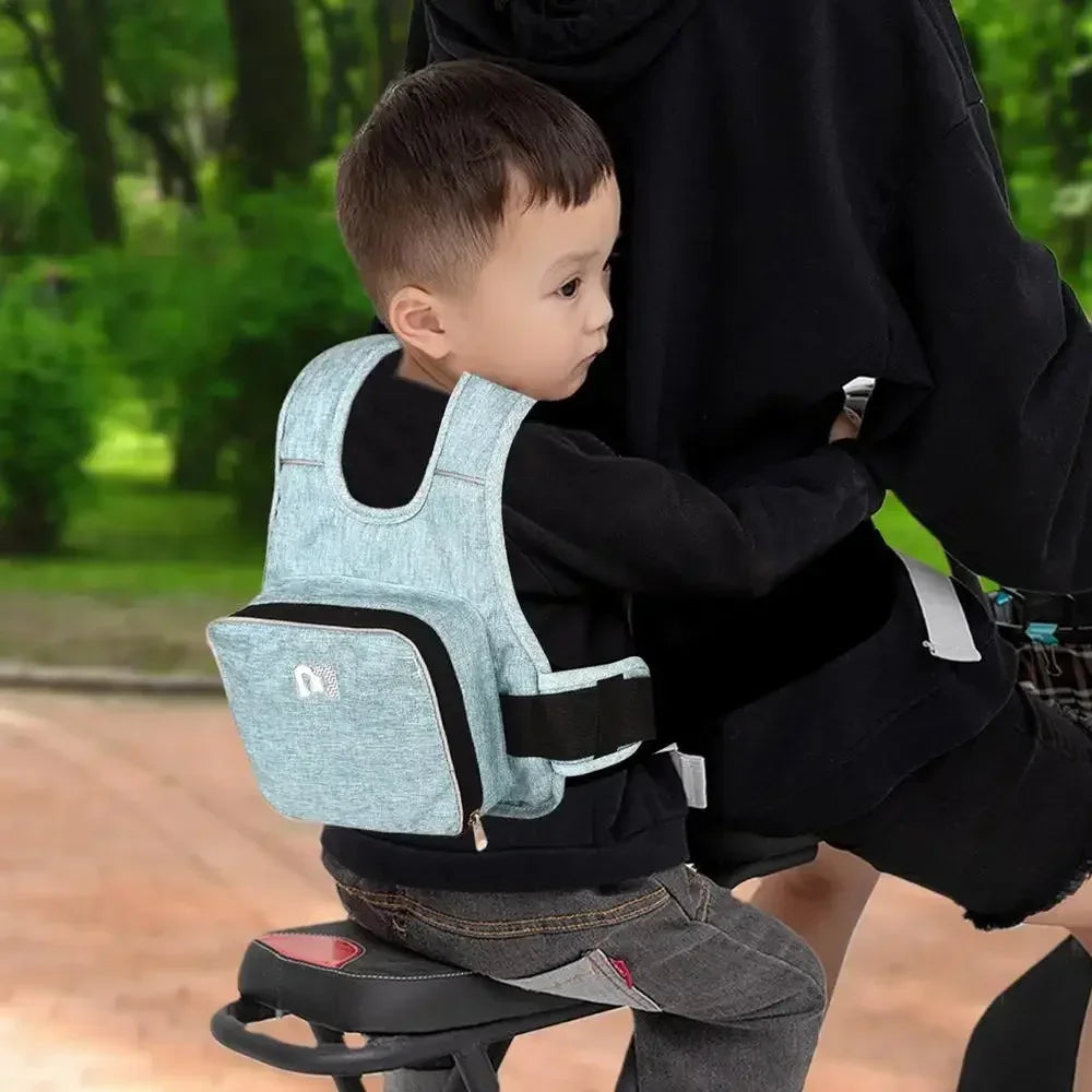 Universal Motorcycle Safety Belt for Kids with Storage Bag Rear Seat Grab Handle Strap Harness Adjustable Child Reflective Strip