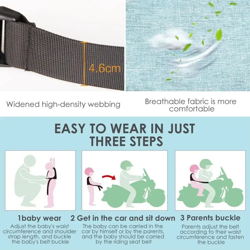Universal Motorcycle Safety Belt for Kids with Storage Bag Rear Seat Grab Handle Strap Harness Adjustable Child Reflective Strip