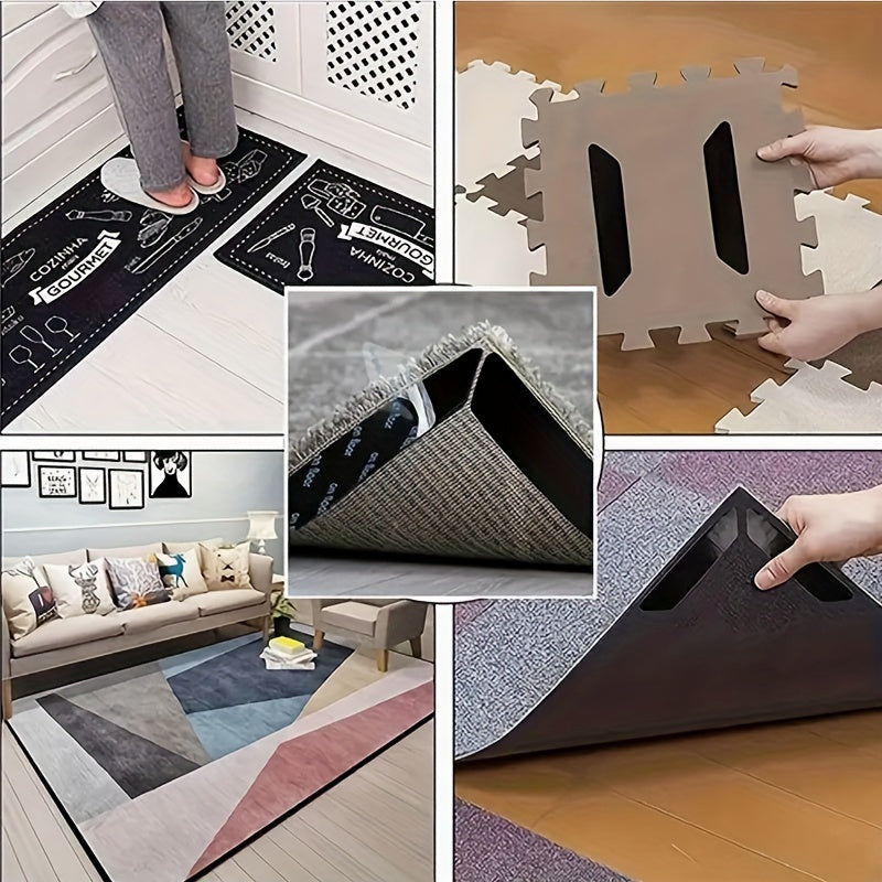 8pcs Washable Anti-Slip Carpet Mats for Hardwood Floors - Durable PET Material, Perfect for Home Decor