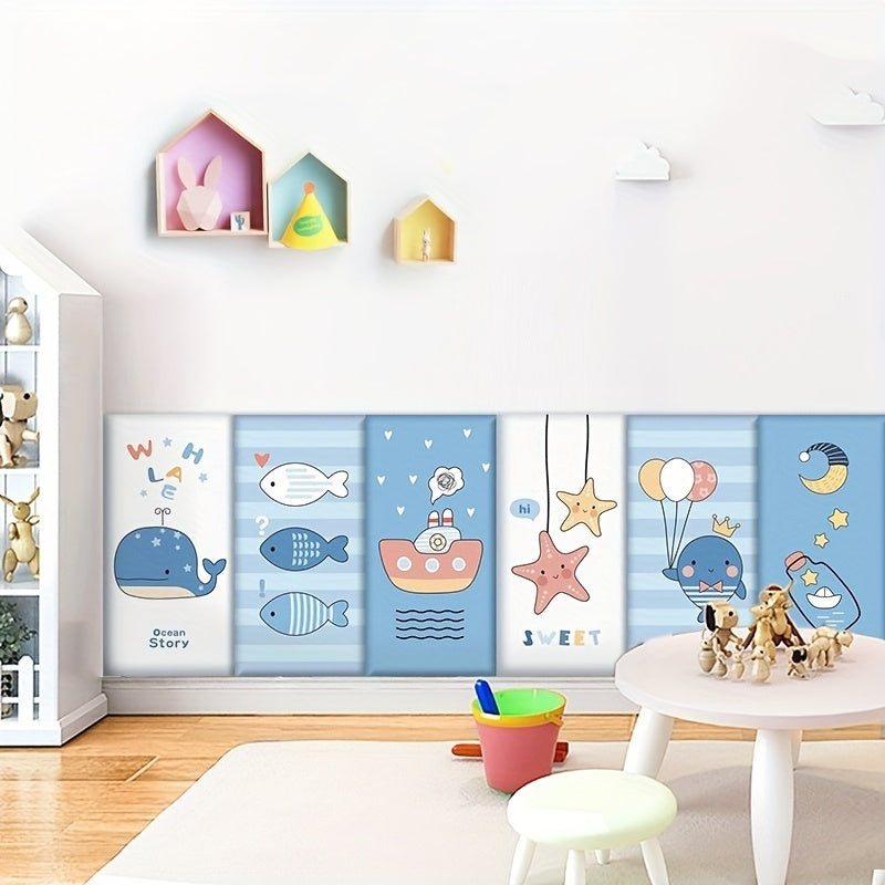 4pcs/6pcs Cartoon Thickened 3D Anti-Collision Wall Sticker, Room Bedroom Bedside Soft Bag Back Cushion Self-Adhesive Wall Stickers, Waterproof Bedside Wall Aisle Sticker, 32.0cm X 68.0cm