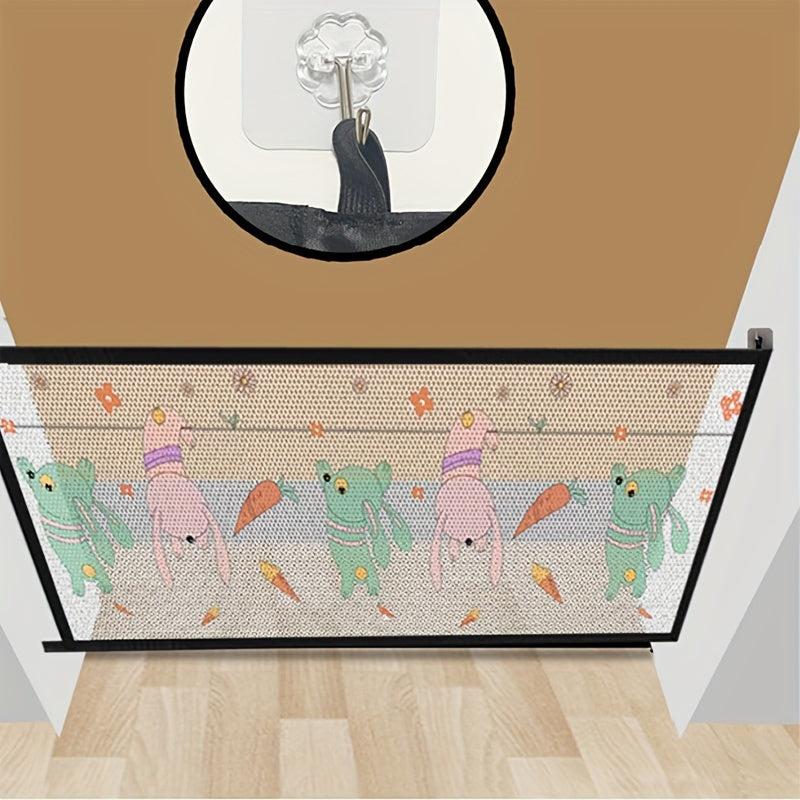 1pc Punch-free Pet Isolation Guard Door Fence, Pet Fence Door Stair Protection Net Portable Folding Dog Safety Net