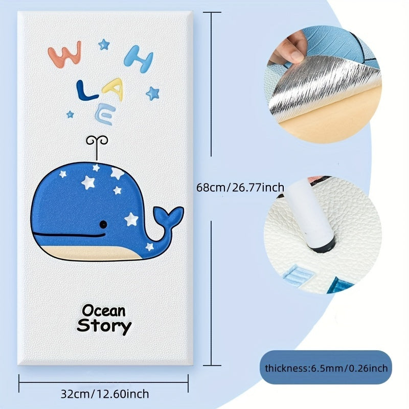 4pcs/6pcs Cartoon Thickened 3D Anti-Collision Wall Sticker, Room Bedroom Bedside Soft Bag Back Cushion Self-Adhesive Wall Stickers, Waterproof Bedside Wall Aisle Sticker, 32.0cm X 68.0cm
