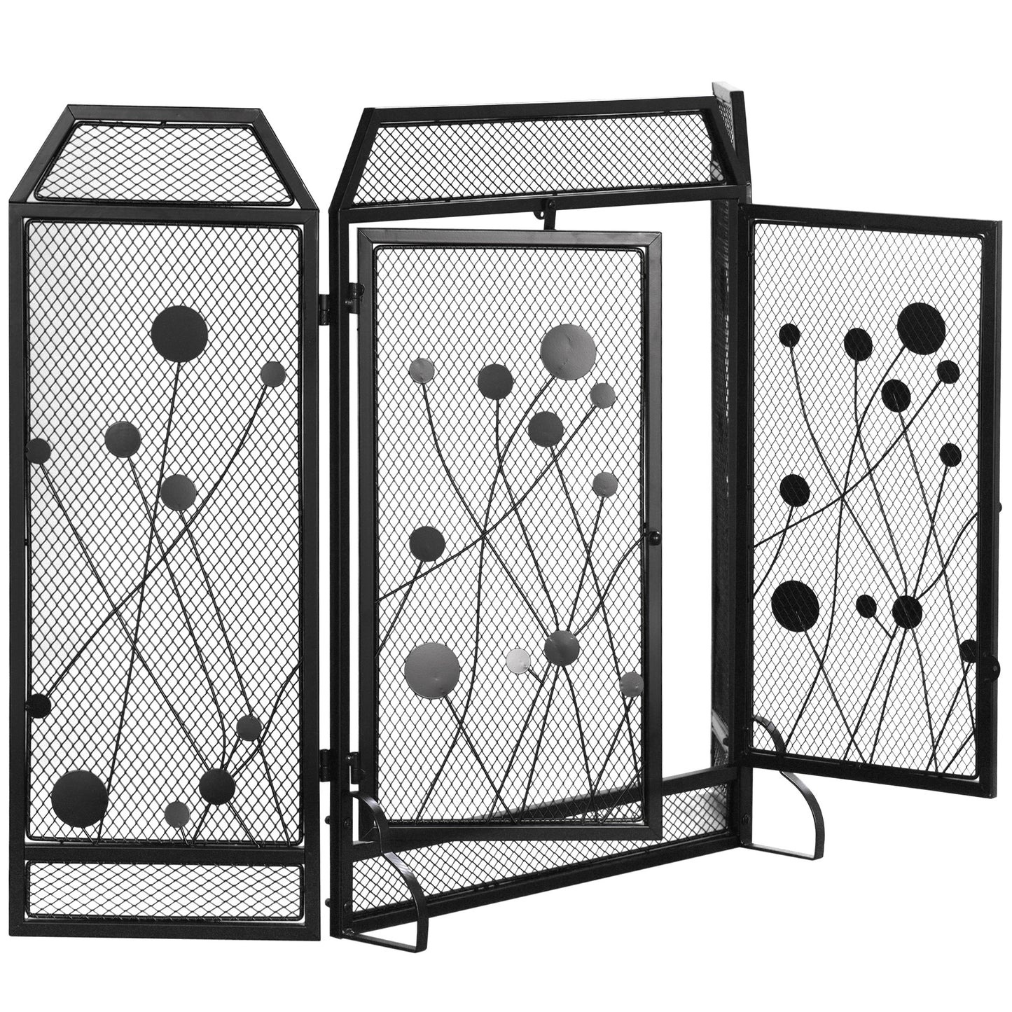 HOMCOM Foldable Fireplace Screen in Black Steel and Metal with 2 Magnetic Closing Doors, 125x80cm