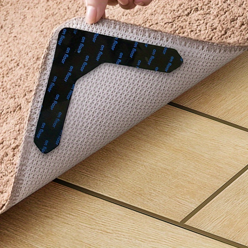 4/8pcs Durable Area Rug With Carpet Stickers, Non-slip Anti-drill Rug Pad, Washable Rug Tape For Hardwood Floors, Tile Floors, Home Decor, Room Decor