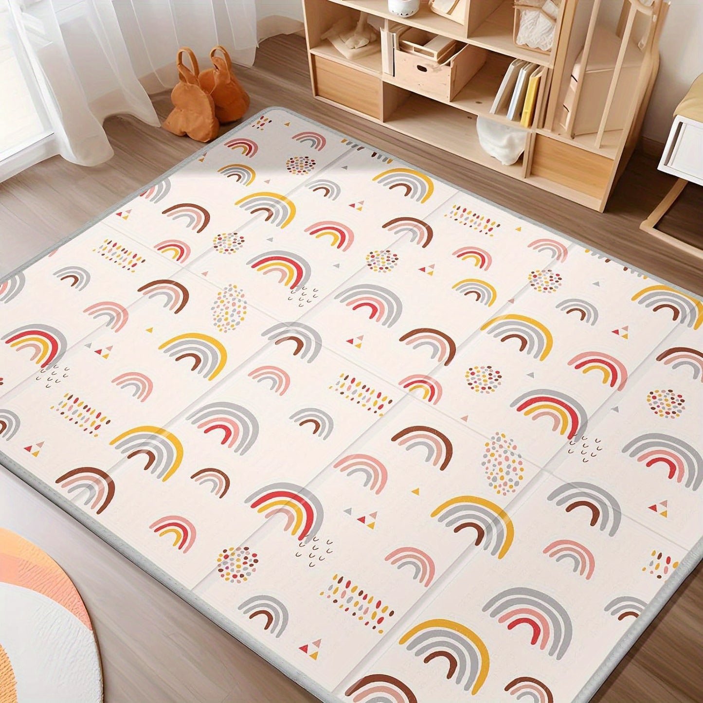 Extra Large Waterproof Non-Slip PE Baby Play Mat, 0-8 Years Foldable Foam Crawling Mat, Reversible Rainbow and Star Designs for Baby and Toddler Imagination and Discernment Development