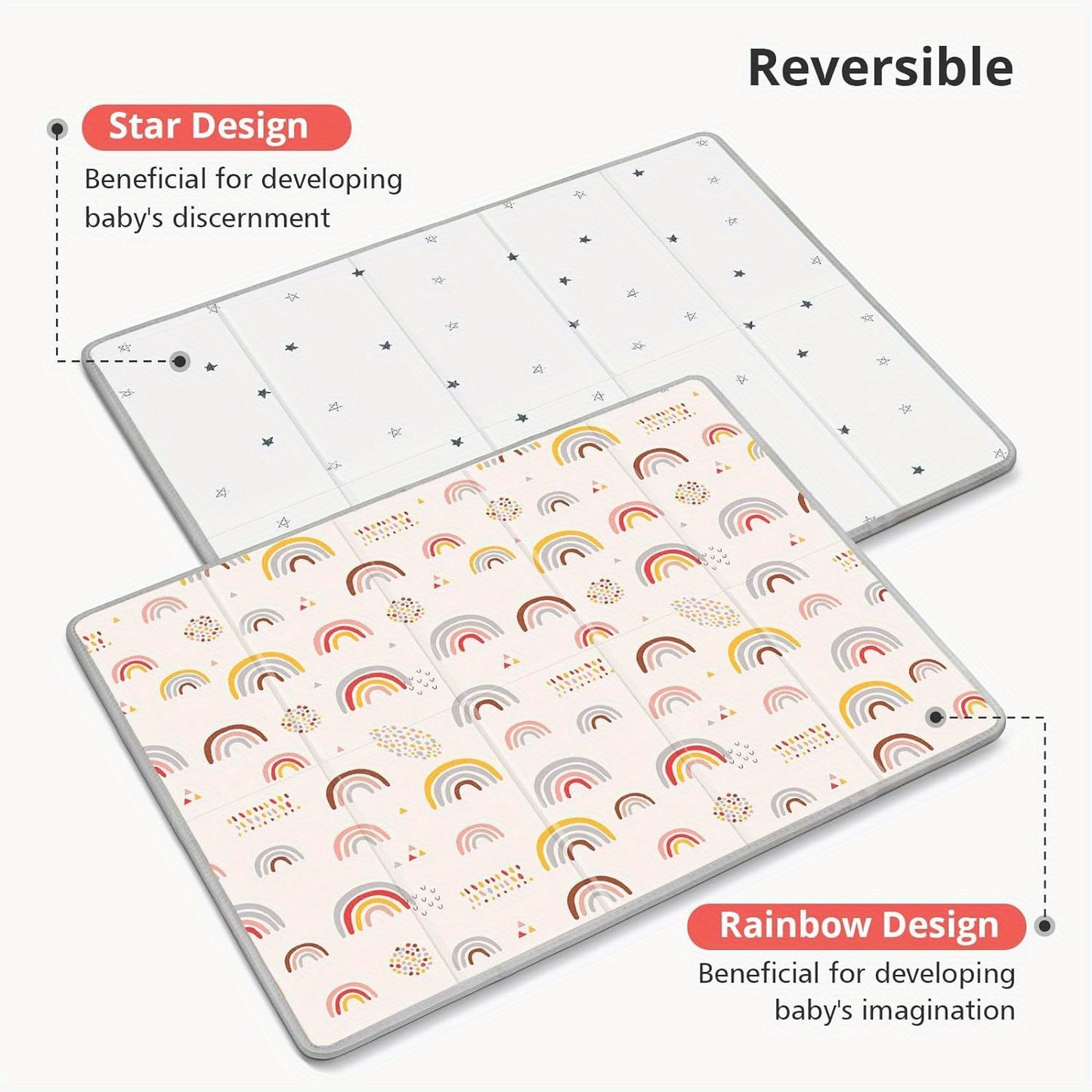 Extra Large Waterproof Non-Slip PE Baby Play Mat, 0-8 Years Foldable Foam Crawling Mat, Reversible Rainbow and Star Designs for Baby and Toddler Imagination and Discernment Development