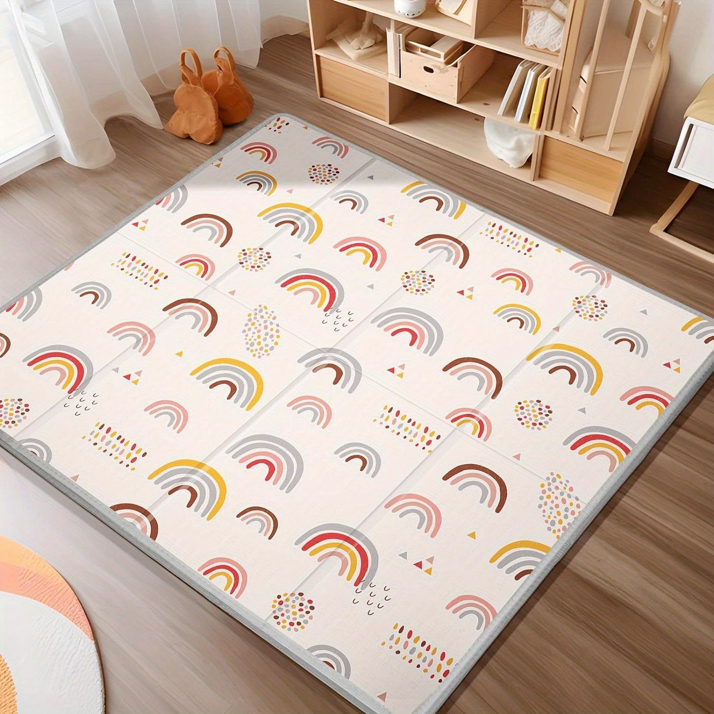 Extra Large Waterproof Non-Slip PE Baby Play Mat, 0-8 Years Foldable Foam Crawling Mat, Reversible Rainbow and Star Designs for Baby and Toddler Imagination and Discernment Development