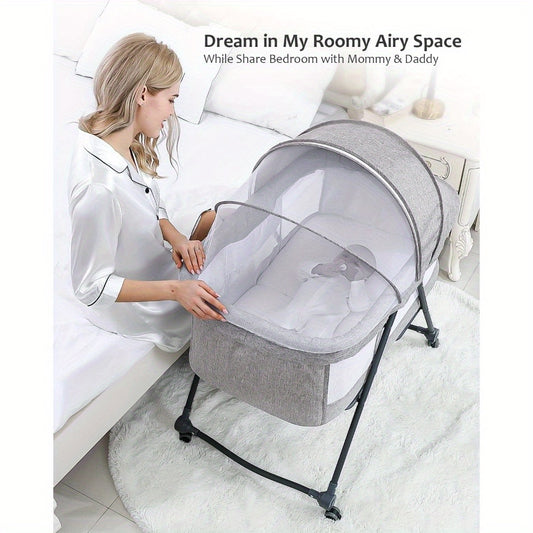 UBRAVOO Baby Cot For Travel And Home, Foldable Baby Cot With Mattress, Silent Wheels, Carry Bag And Mosquito Net, Cot Side Bed