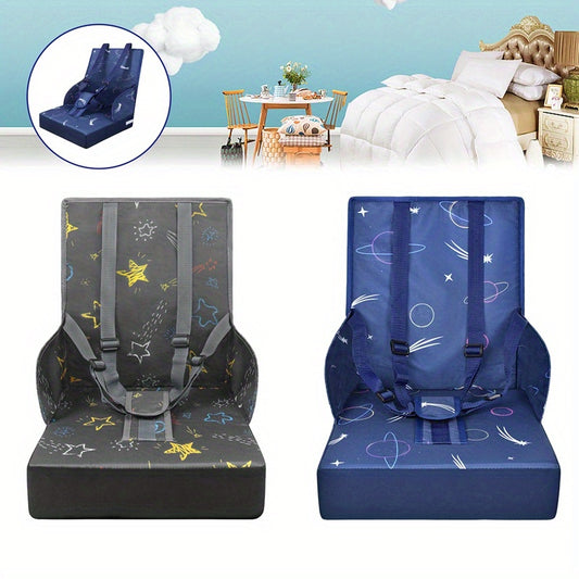 Booster Seat Foldable Seat With Backrest & Adjustable Booster Seat Three-Point Harness Booster Seat Chair Grey Blue