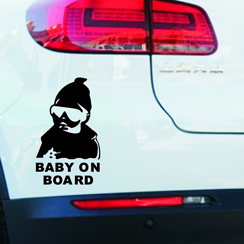 Reflective 'Baby on Board' Car Decal - Cartoon Vinyl Sticker for Child Safety, Easy Apply Exterior Accessory