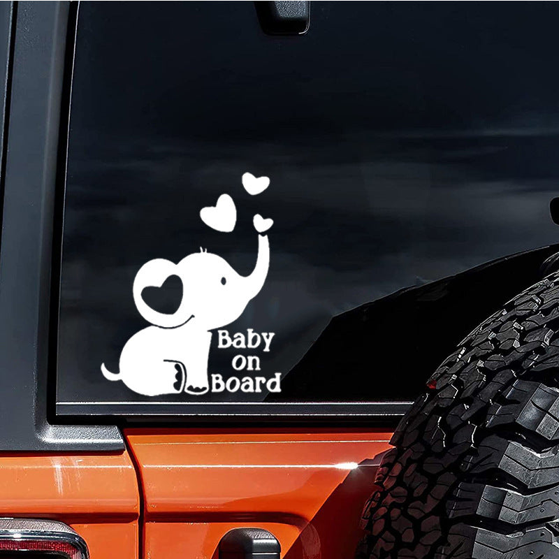 Creative Car Reflective Sticker Someone On Board Elephant Car Window Rear Glass Decoration Essential Safety Reminder Laptop Sticker