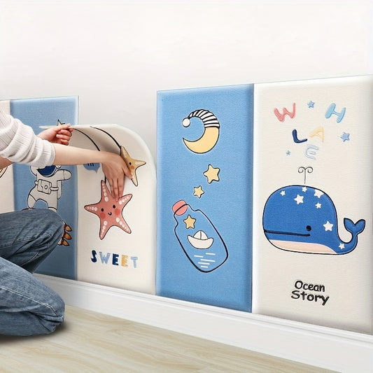 4pcs/6pcs Cartoon Thickened 3D Anti-Collision Wall Sticker, Room Bedroom Bedside Soft Bag Back Cushion Self-Adhesive Wall Stickers, Waterproof Bedside Wall Aisle Sticker, 32.0cm X 68.0cm