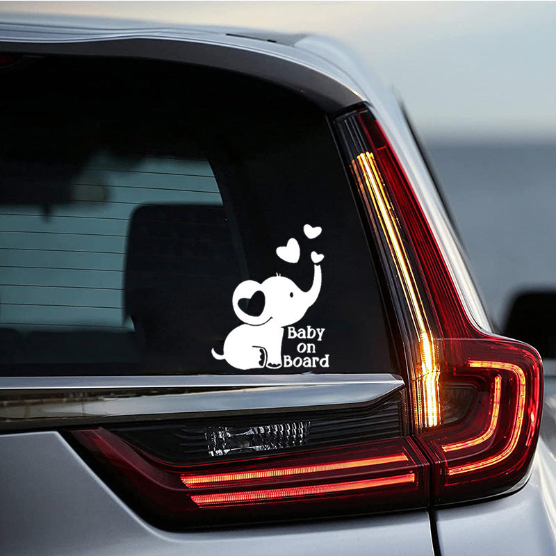 Creative Car Reflective Sticker Someone On Board Elephant Car Window Rear Glass Decoration Essential Safety Reminder Laptop Sticker