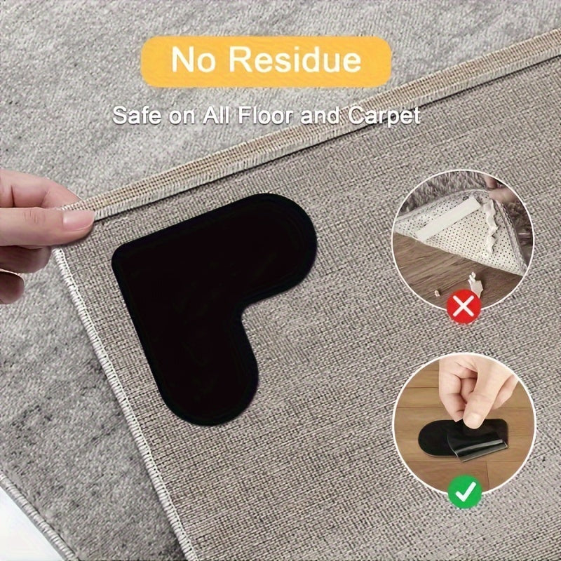 4pcs High-quality Anti Slip And Anti Drilling Carpet Stickers Are Suitable For Living Room, Dining Room, Bathroom Carpets, Ceramic Tiles, And Wooden Floor Areas To Prevent Carpet Movement And Rolling. Novelty Item!!!