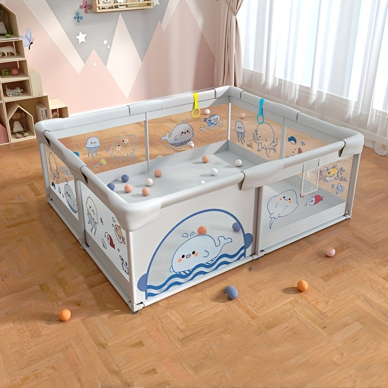 Large Playpen With Pull Ring, Playpen With Gate Safety Fence, Indoor And Outdoor Activity Centre With Non-slip Base