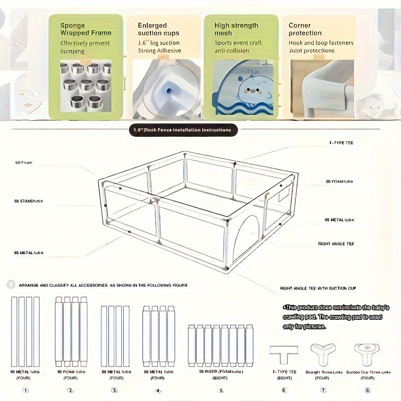 Large Playpen With Pull Ring, Playpen With Gate Safety Fence, Indoor And Outdoor Activity Centre With Non-slip Base