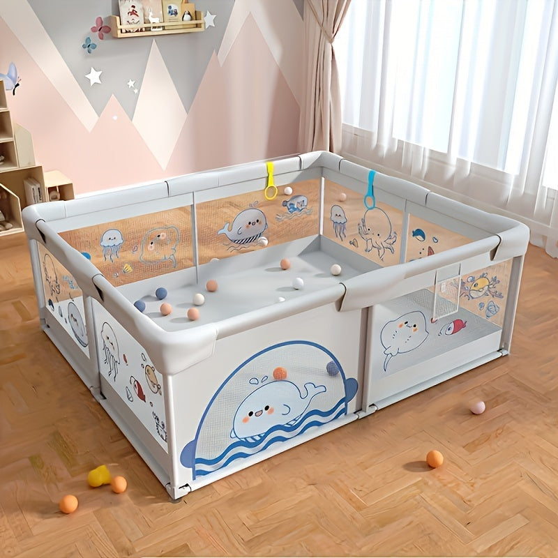 Large Playpen With Pull Ring, Playpen With Gate Safety Fence, Indoor And Outdoor Activity Centre With Non-slip Base