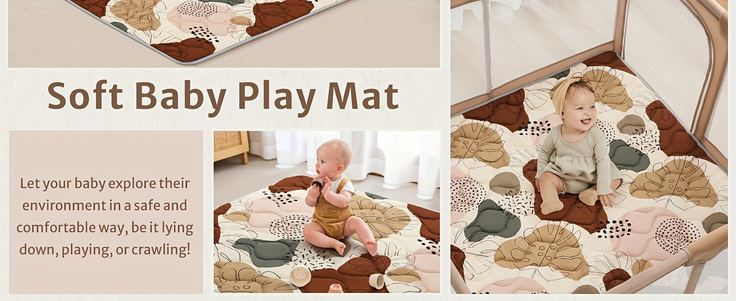 Boho Chic Floral Cotton Baby Play Mat, Thick Padded Foldable Foam Playmat, 127.0x127.0 cm, Machine Washable Crawling Mat for Infants & Toddlers, Ages 0-8 Years - Play Gym for Baby Fence Area