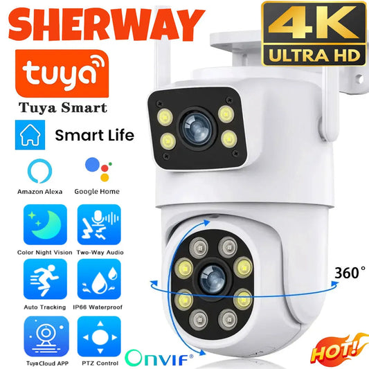 10MP Dual Lens Tuya Wifi Camera PTZ Outdoor 4K Wireless Dual Screen Security Camera Auto Tracking Monitoring Video Surveillance