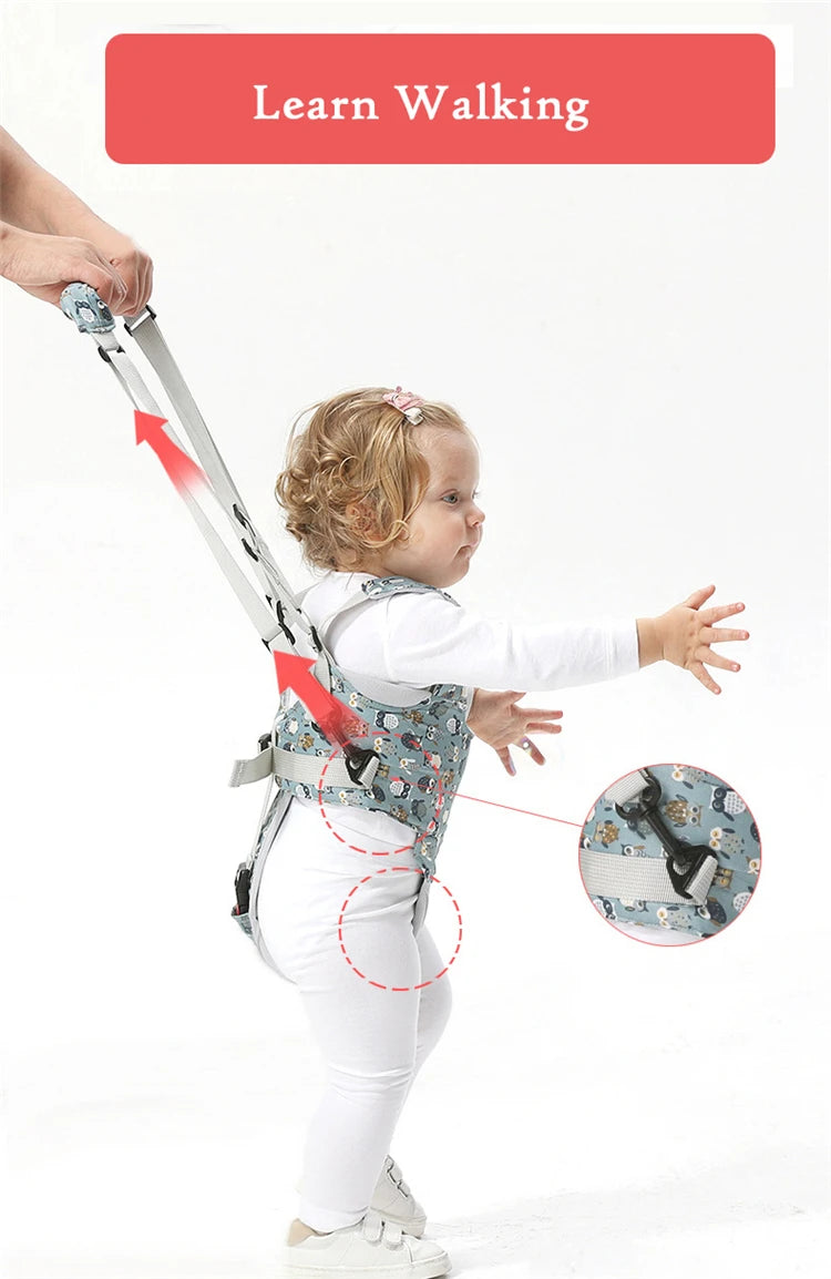 Cartoon Print Baby Walker Harness Walking Assistant Owl PatternToddler Multi-functional Walk Learning Belt Removable Crotch