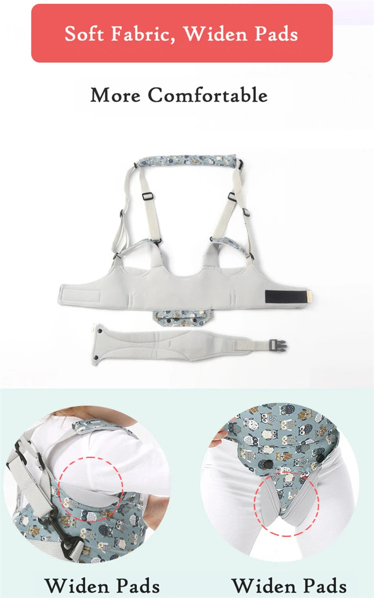 Cartoon Print Baby Walker Harness Walking Assistant Owl PatternToddler Multi-functional Walk Learning Belt Removable Crotch