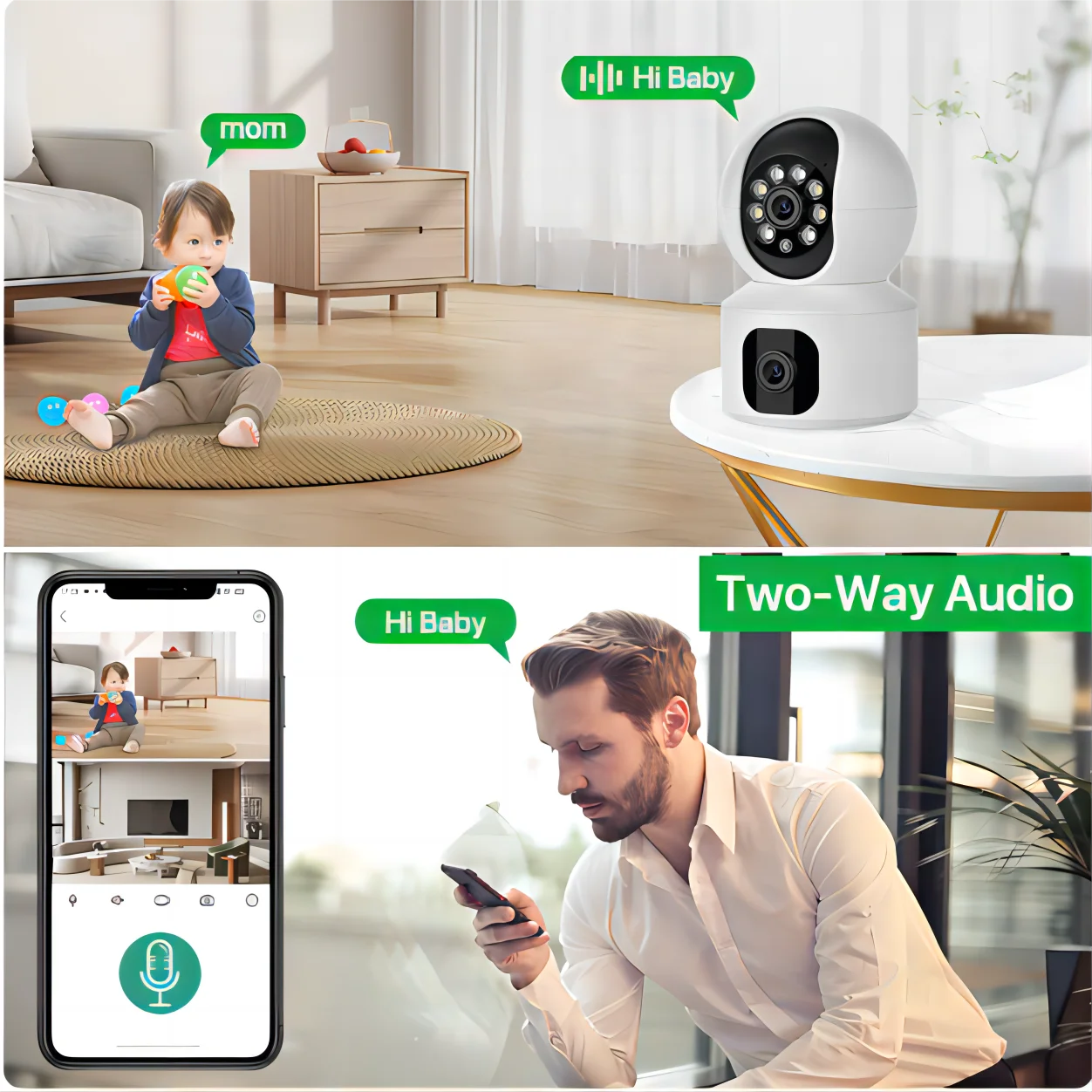 Tuya 8MP WiFi IP Camera Dual Lens Baby Monitor Color Night Vision Human Automatic Tracking Video Smart Home Surveillance Camera