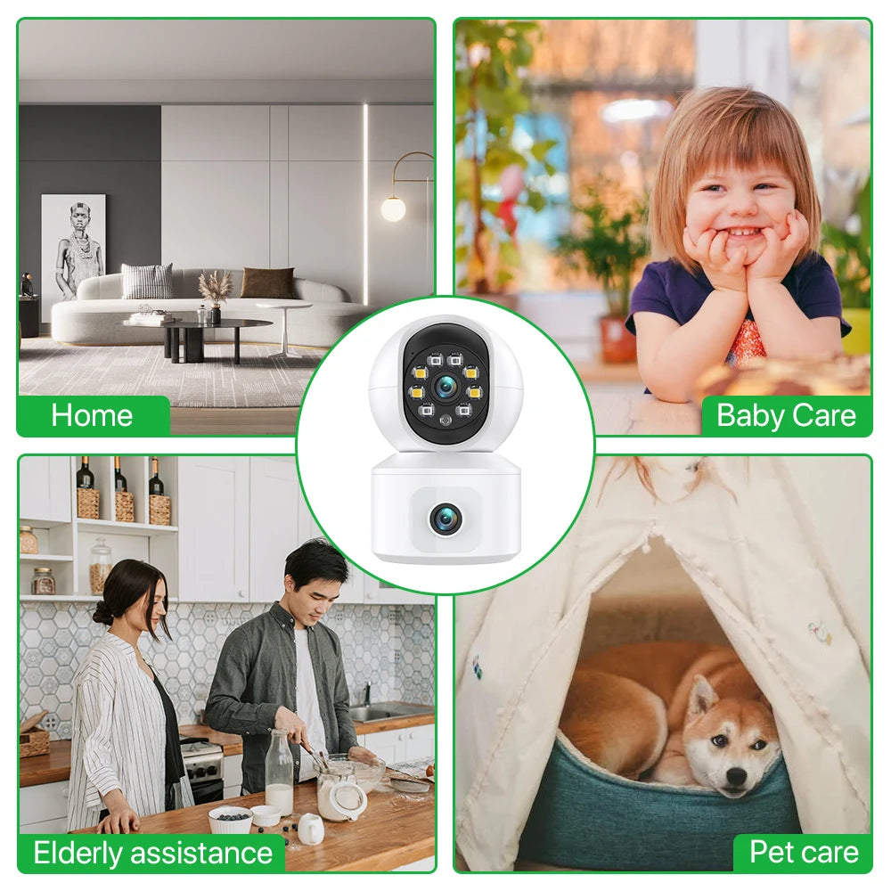 Tuya 8MP WiFi IP Camera Dual Lens Baby Monitor Color Night Vision Human Automatic Tracking Video Smart Home Surveillance Camera