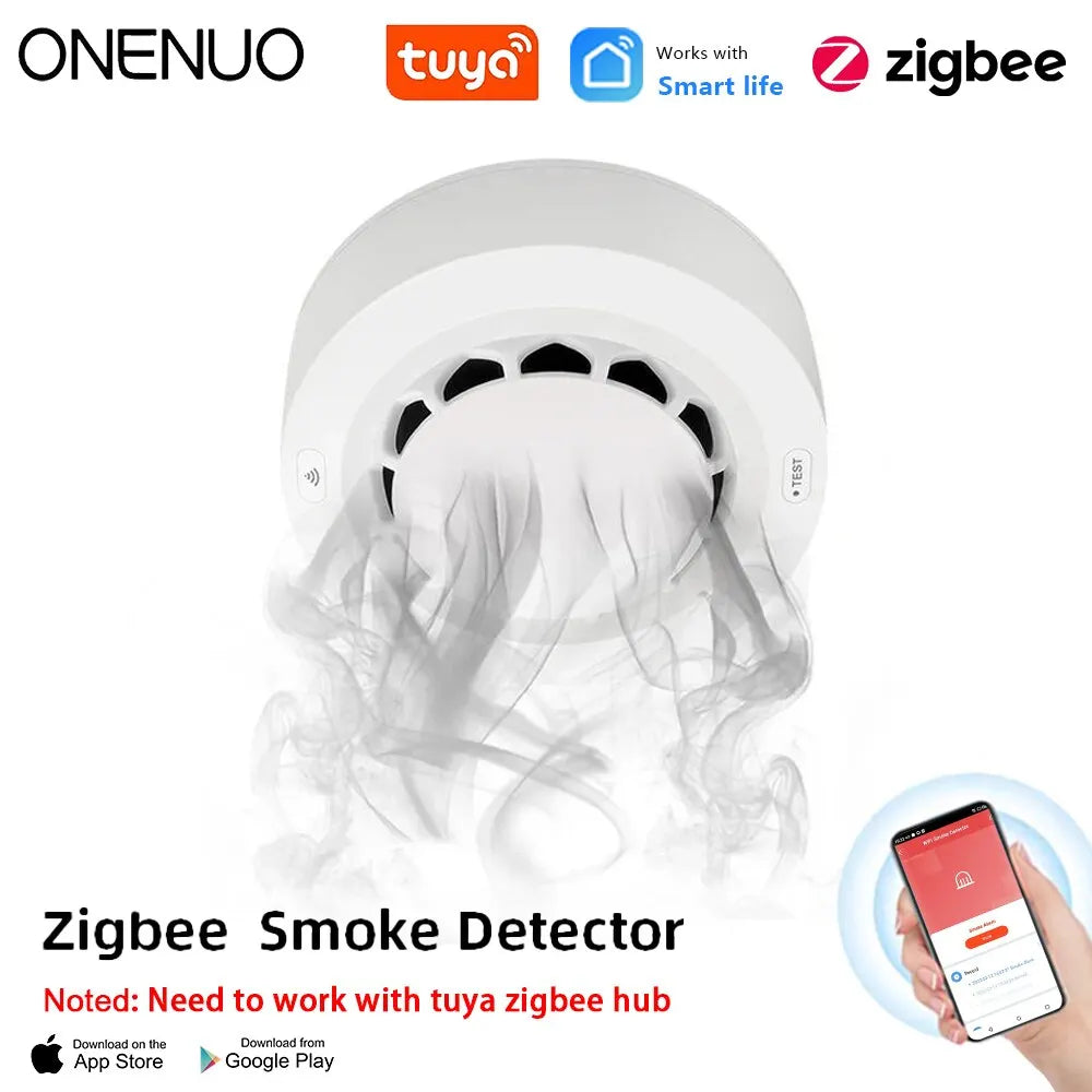 ONENUO Tuya Zigbee Smoke Sensor Fire Alarm