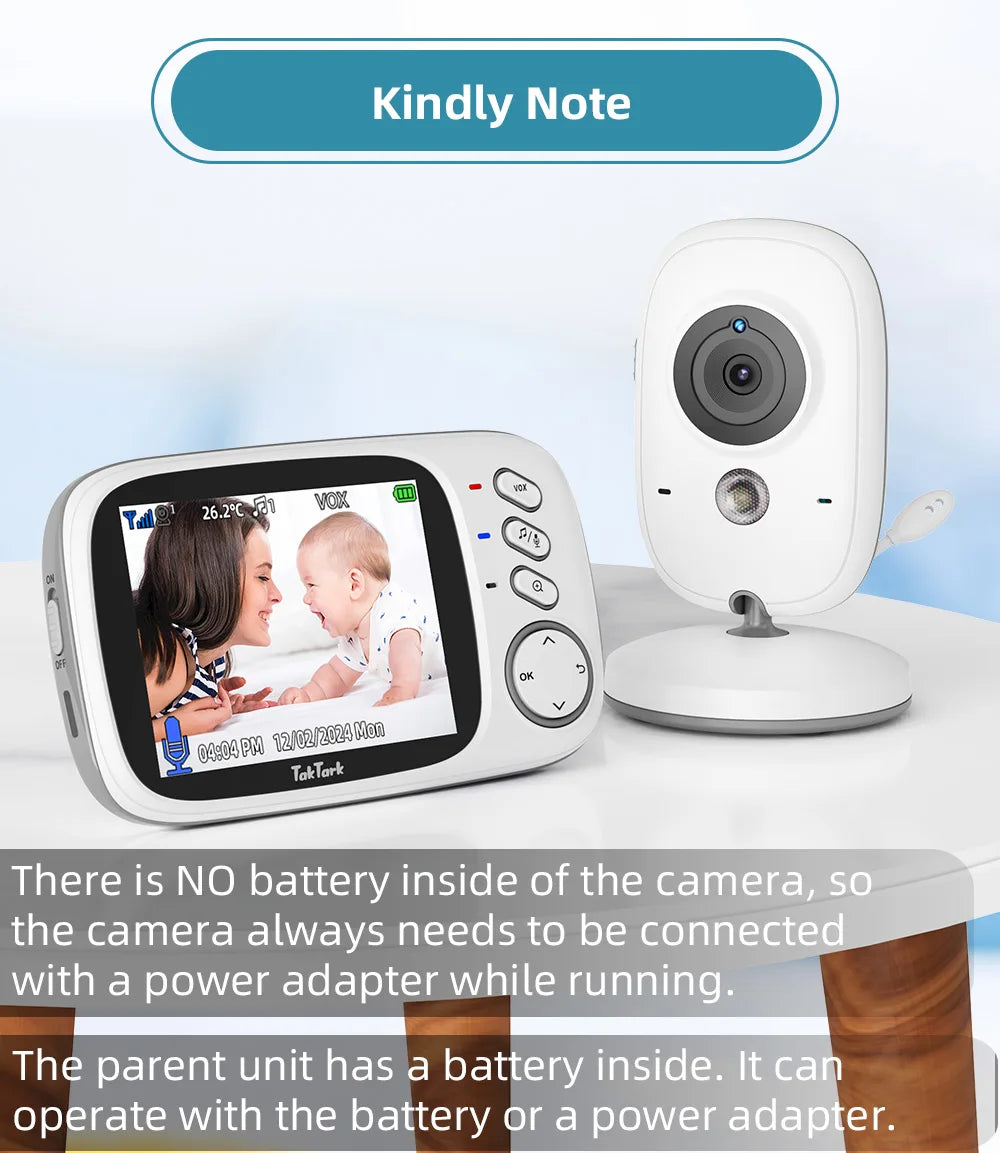 TakTark 3.2 Inch Wireless Video Baby Monitor Auto Night Vision Two-Way Intercom Temperature Monitoring Surveillance Camera Nanny