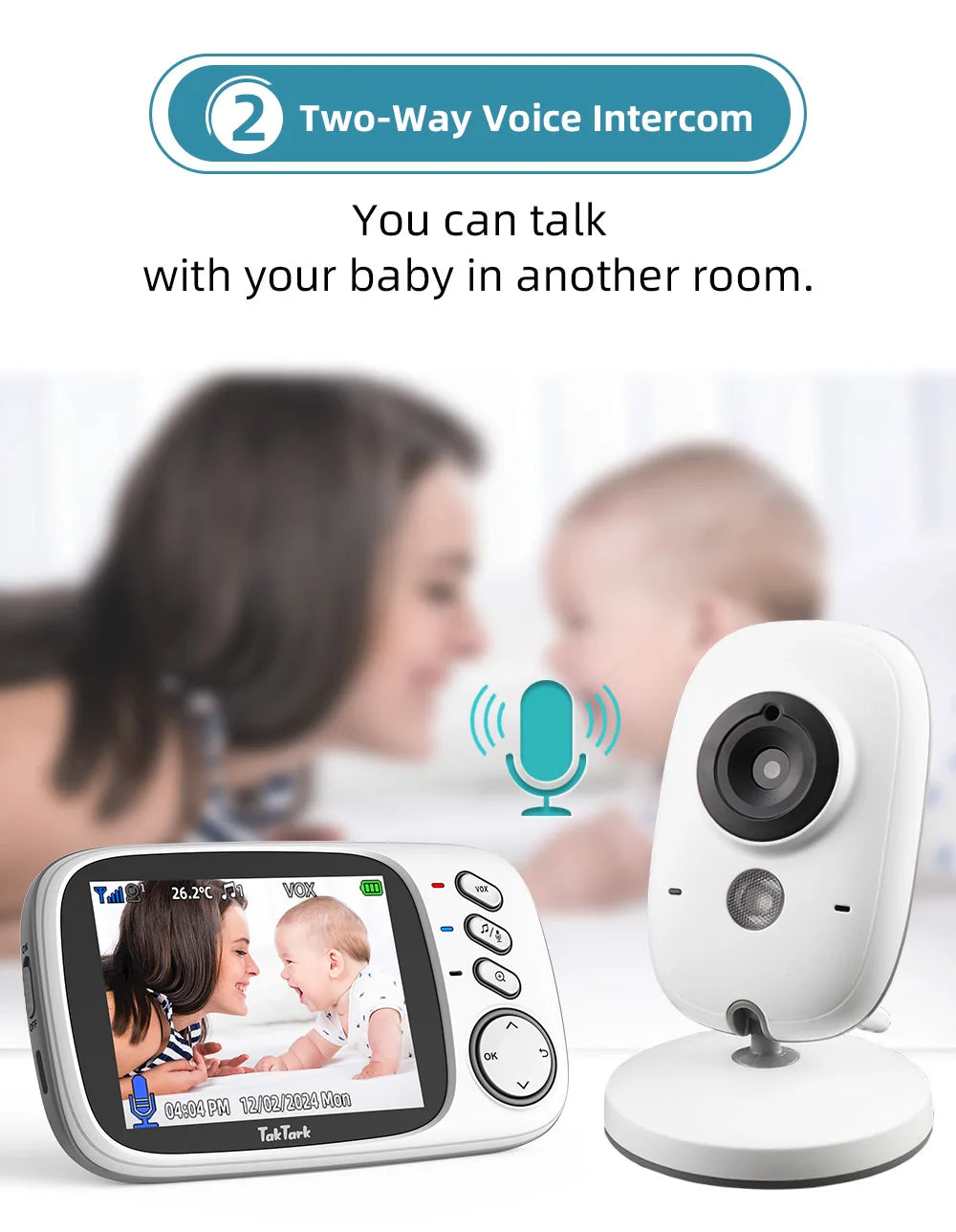 TakTark 3.2 Inch Wireless Video Baby Monitor Auto Night Vision Two-Way Intercom Temperature Monitoring Surveillance Camera Nanny