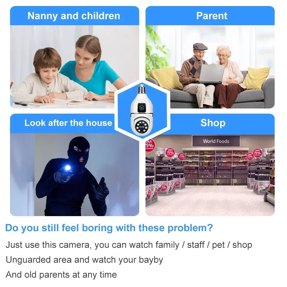 Dual Lens Bulb WIFI Security Camera