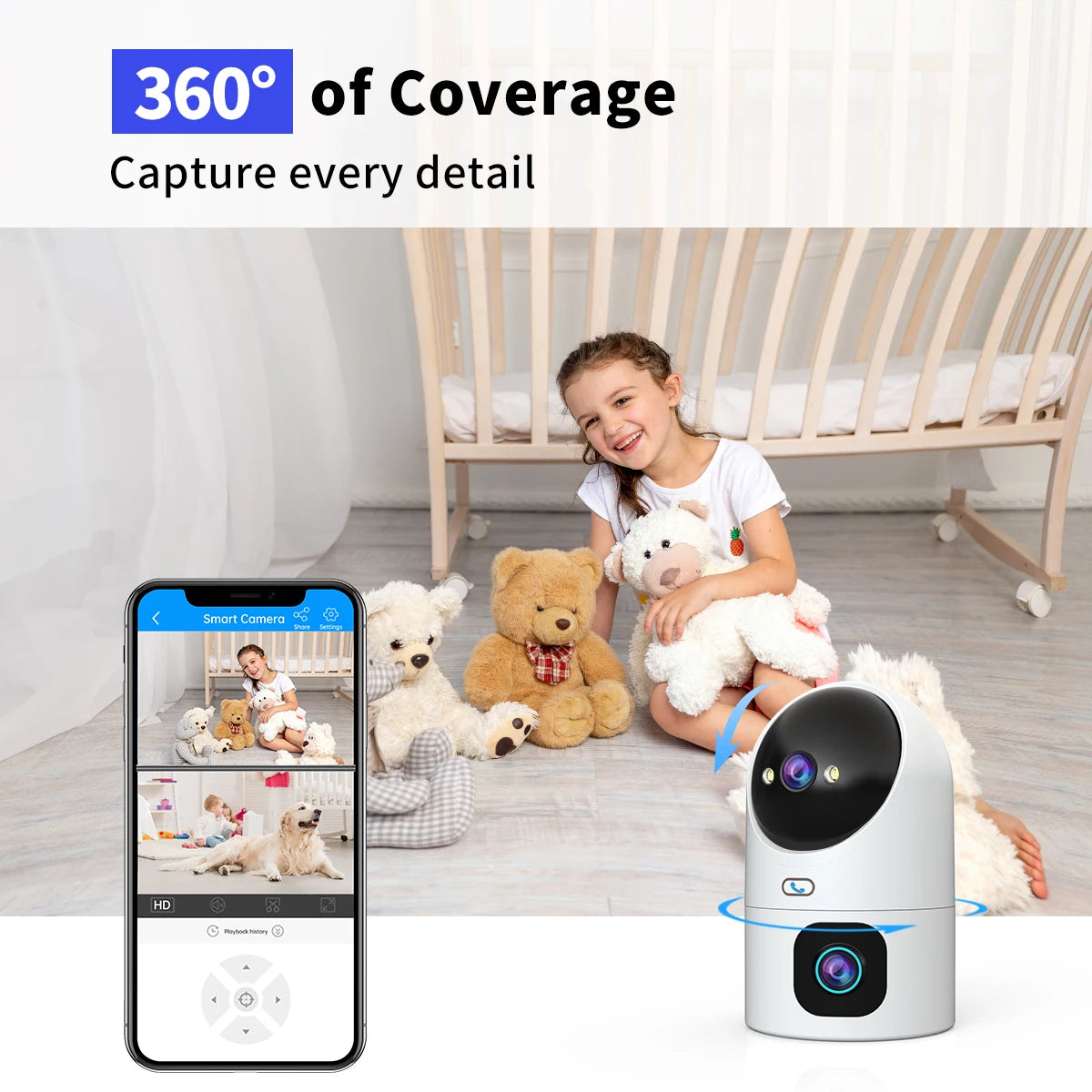 JOOAN 4K PTZ IP Camera 5G Wifi Surveillance Camera Dual Lens Dual Screen Home Auto Tracking CCTV Camera Security Baby Monitor