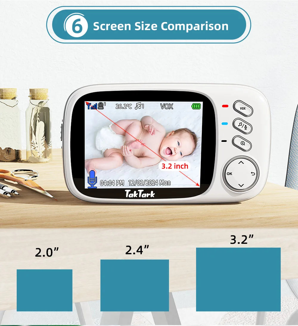 TakTark 3.2 Inch Wireless Video Baby Monitor Auto Night Vision Two-Way Intercom Temperature Monitoring Surveillance Camera Nanny