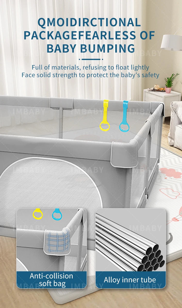 IMBABY Baby Playpens Light Gray Corralito for Baby Playground with Pull Ring Child Safety Barrier Fence Ball Box Game Playpen