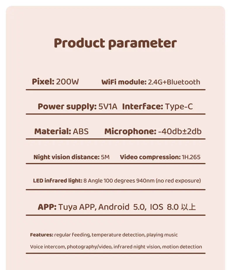 WireLess Baby Monitor Tuya APP Remote Control