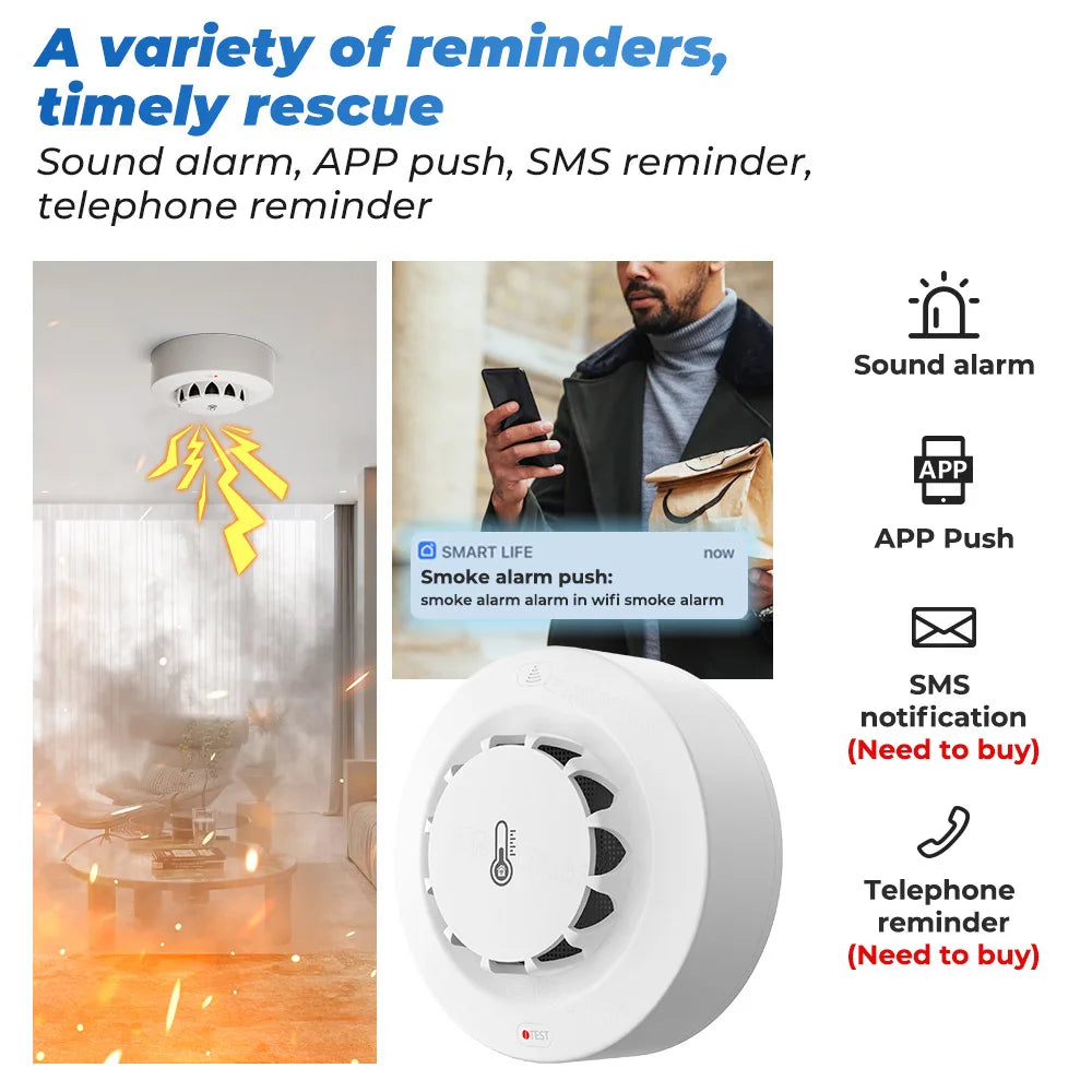 Smoke Detector Temperature Humidity Alarm