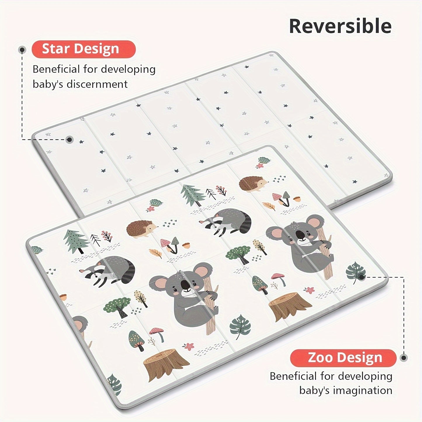 Extra Large Waterproof Non-Slip PE Baby Play Mat, 0-8 Years Foldable Foam Crawling Mat, Reversible Rainbow and Star Designs for Baby and Toddler Imagination and Discernment Development